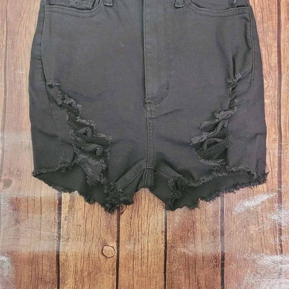 Fashion Nova Girls Shorts Black S Distressed Super High Rise Denim 2